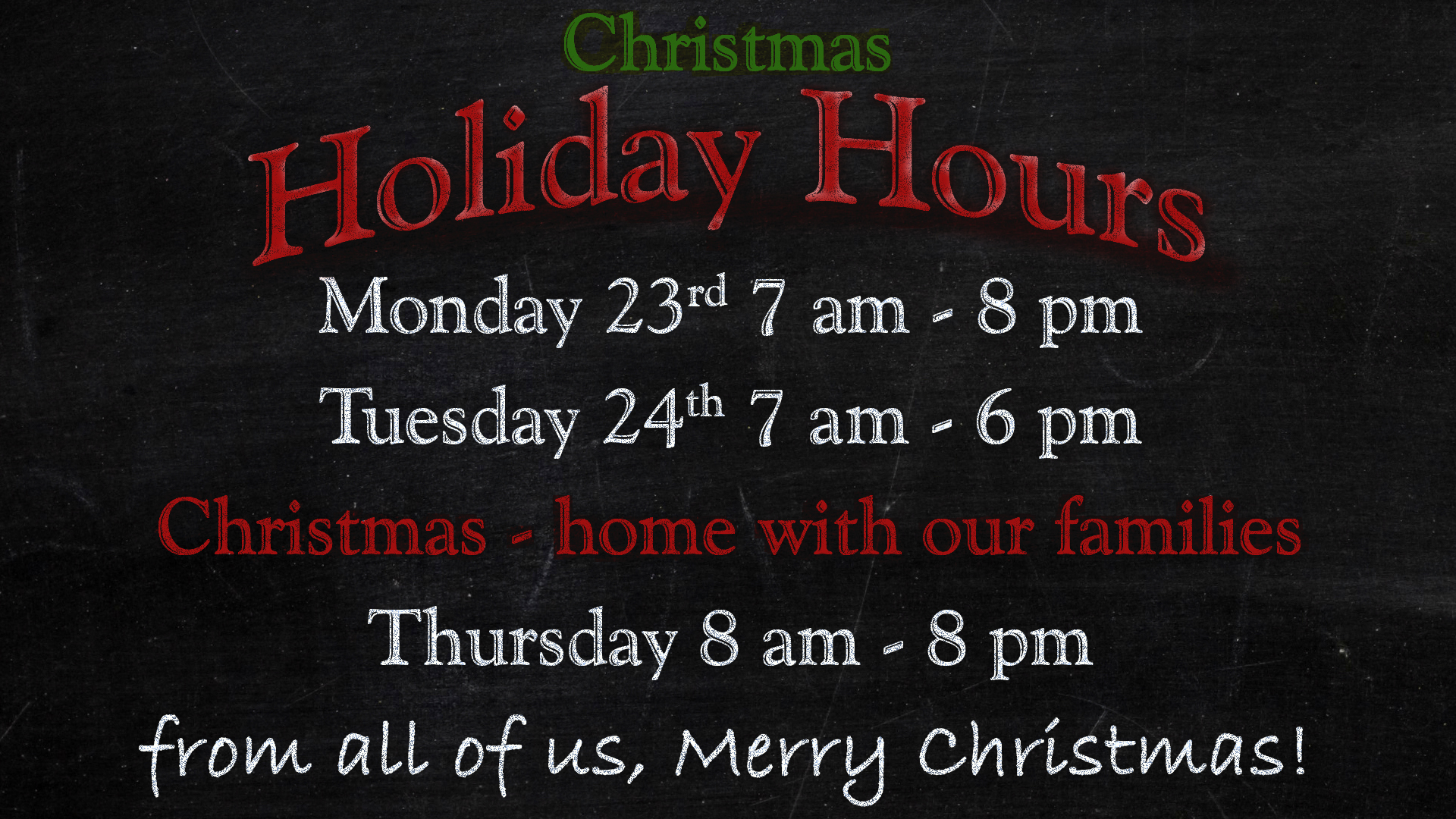 Christmas Hours 2024